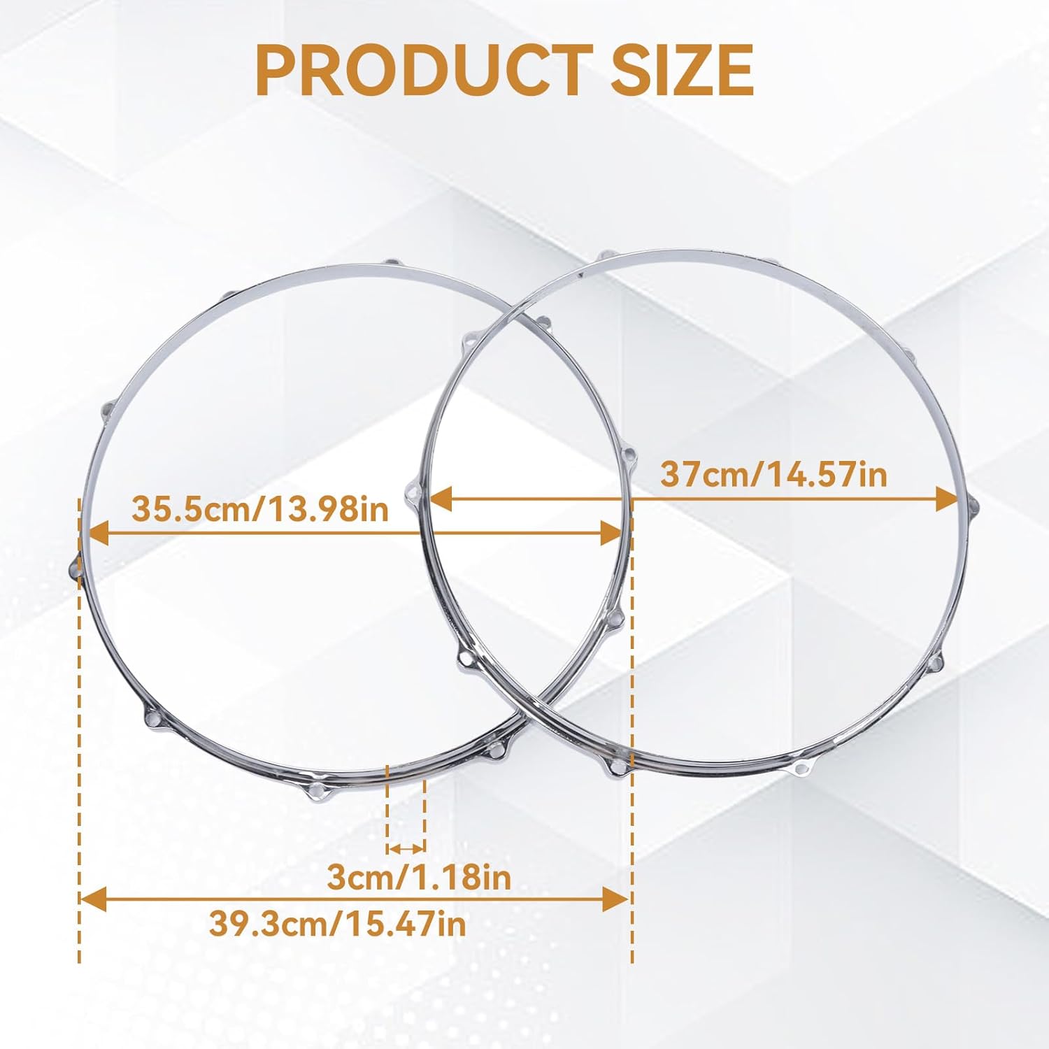 Lug Batter Hoop, 2Pcs 14in Alloy Snare Drum Hoop Set for Drummers, 10 Hole for Performance Travel
