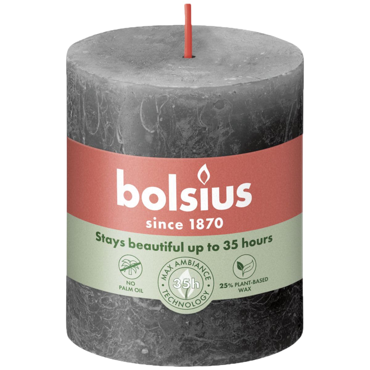 BOLSIUS Stormy Grey Rustic Shine Pillar Candle 8cm x 7cm