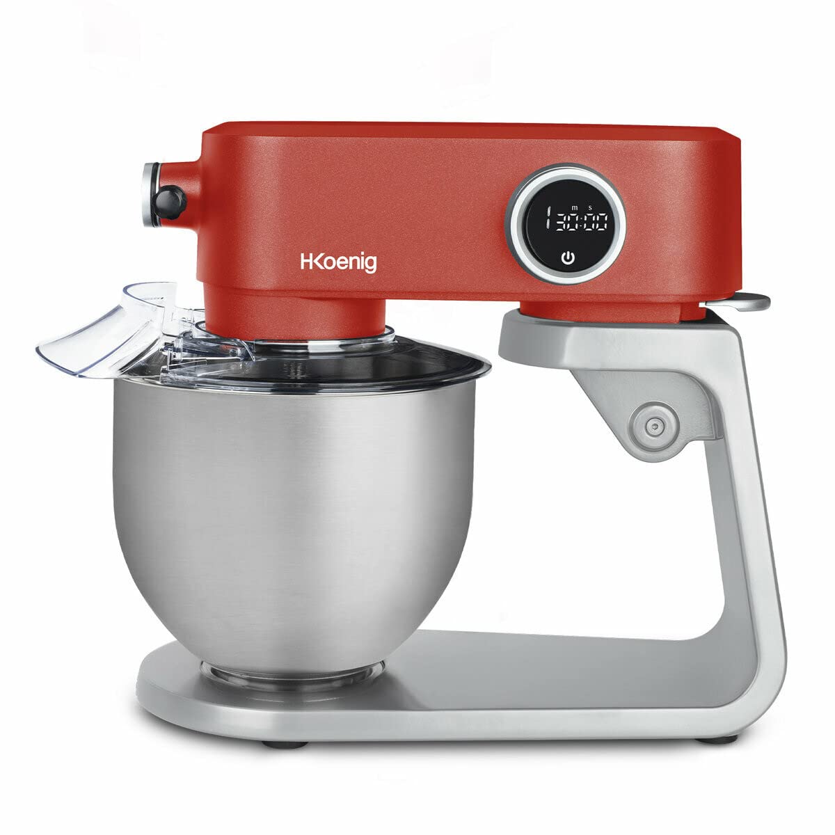 H.Koenig Robot Pétrin Professionnel Multifonctions 5L KM124 Inox rouge mat Puissant 800W, Robot Cuisine Pâtissier Pétrin 8 vitesses, Fouet, Batteur, Crochet, Pétrisseur, Couvercle anti-éclaboussure
