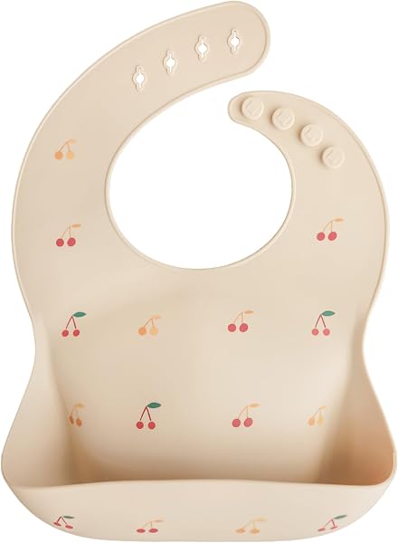 Mushie Baby Silicone Bib | Adjustable Fit Waterproof Bibs | Easy Wipe Baby Feeding Bibs | 4 Adjustable Sizes with Deep Front Pockets | 100% BPA and Phthalate Free - 1