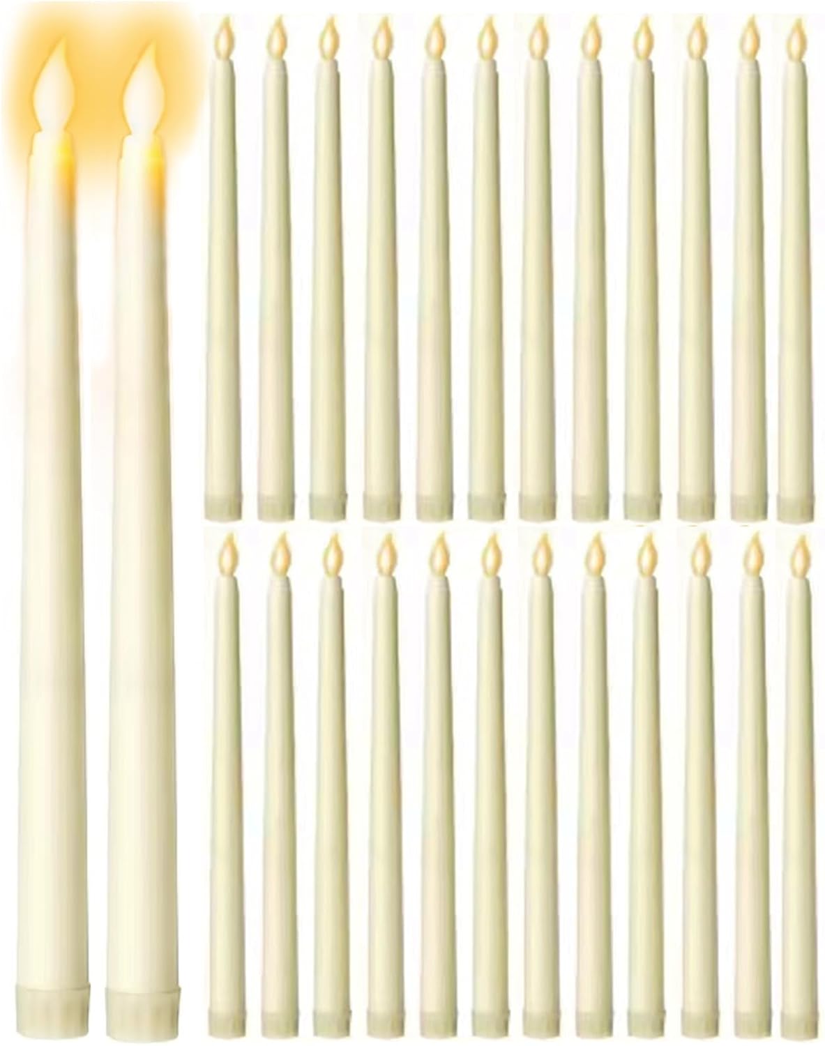 50 Pack Flameless Taper Candles, 11 Inch Battery Operated LED Taper Candles Flickering Electric Led Candlesticks for Wedding Party Church Christmas Centerpiece, No Batteries, Ivory (50)