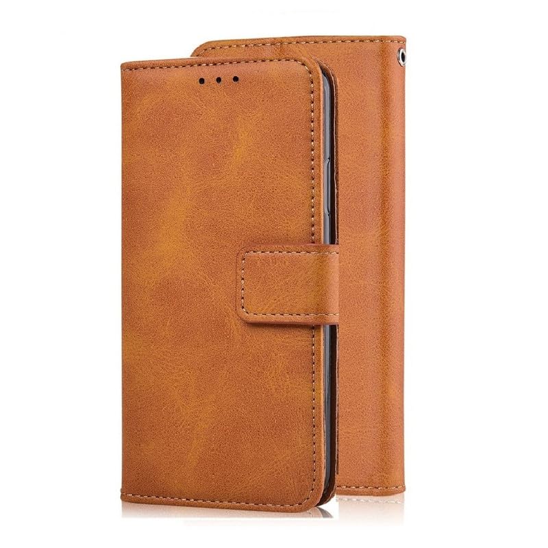 Image of ClickCase Dual Tone Vintage Series for Motorola Moto G05 Leather Wallet Flip Case Kick Stand Magnetic Closure Flip Cover for Motorola Moto G05 (Tan Brown)