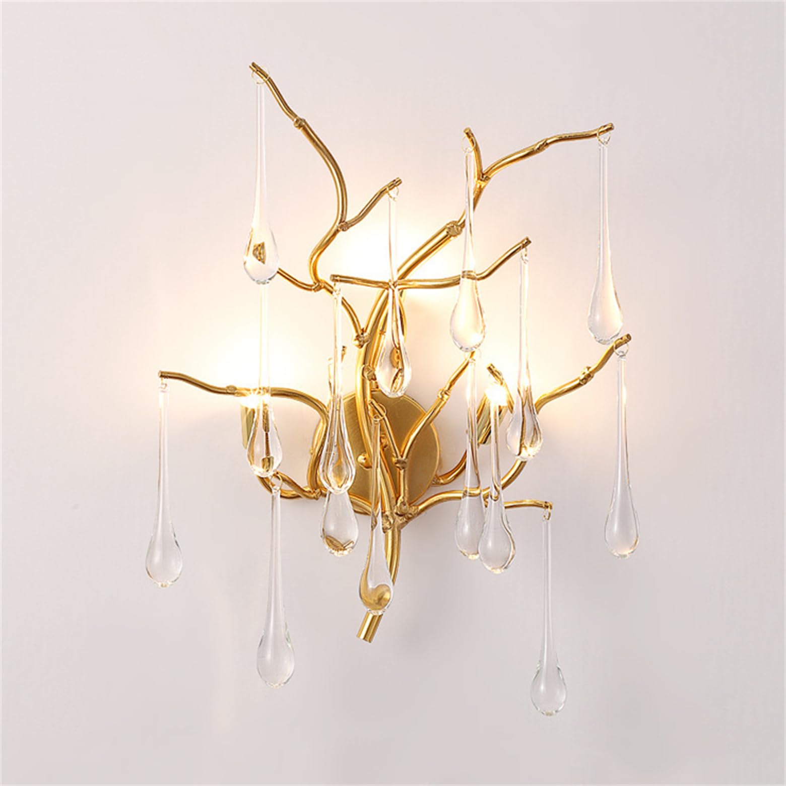 MESOVFCA Modern Crystal Wall Light, 3 Lights Raindrop Wall Sconce, Tree Branch Wall Lamp Light Fixtures, Bedside Lamp for Bedroom, Living Room, Foyer,Clear