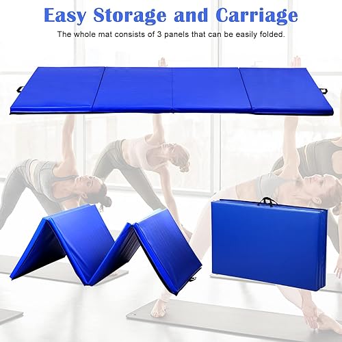 Vista 32 de Colchoneta de gimnasia para acrobacias, plegable, tapete de ejercicio para niños, adultos, tapete de yoga de piel sintética con asas de transporte