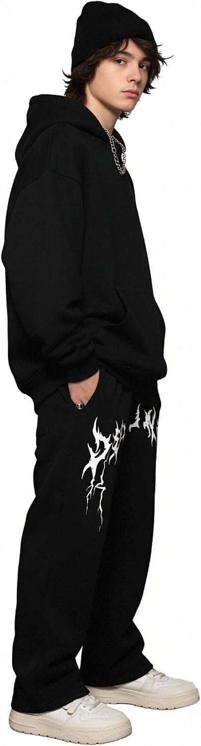 Boy's Graphic Print Casual Sweatpants Elastic Waist Y2K Jungle Loose Fit Pants Punk Streetwear Sweatpants for 13-16Y