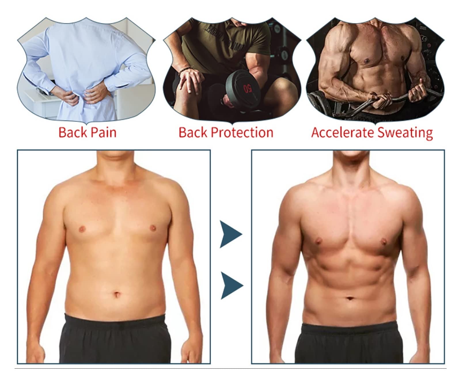 Fitness-T-Shirt for Herren, Sport, S-3XL, Herren-Body Shaper, Taillentrainer, Doppelgürtel, Weste, Shapewear, Rückenstütze, Schlankheitskorsett, Sauna, Fettverbrennung, Fitness-Tops(S)