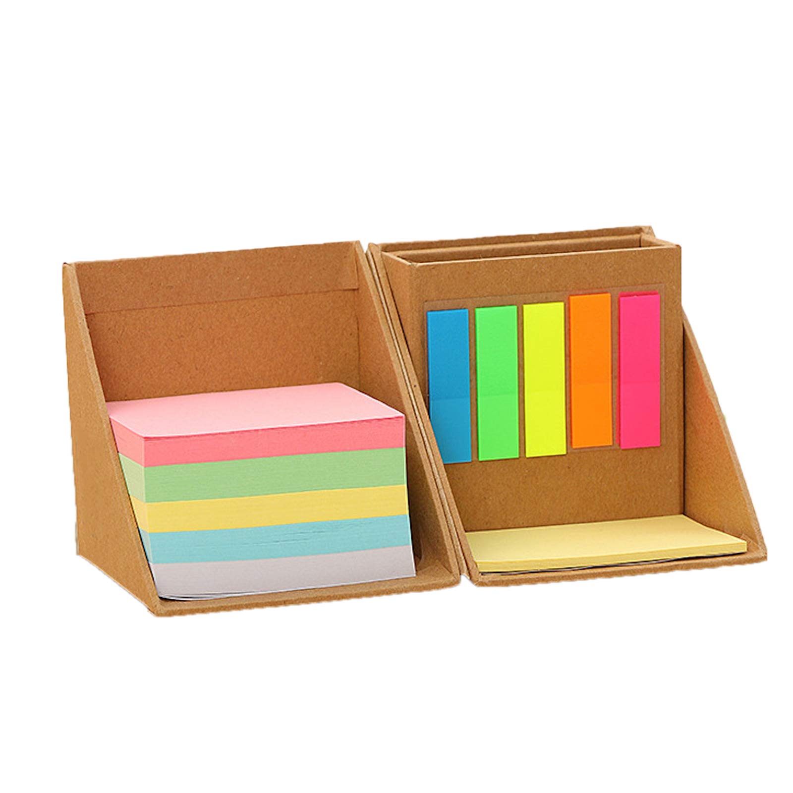 Elonglin Lot of 2 Combination Self-Stick Notes Boxs Office Tearable Sticky Notes Kraft Paper Box Set with Index Bookmarks