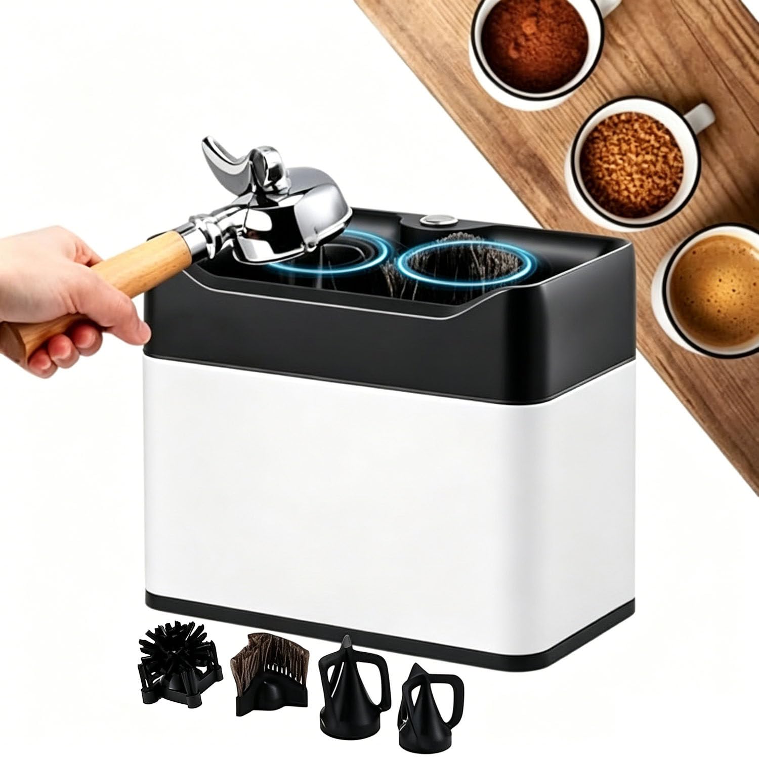 Electric Automatic Portafilter Cleaner for 58mm Single & Double Cup White