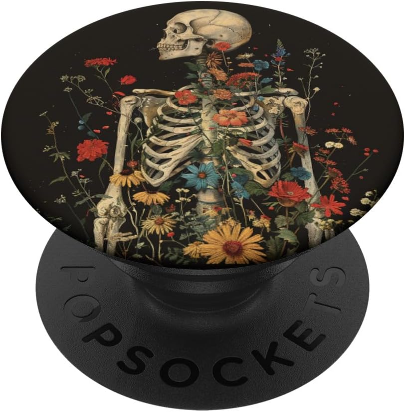 Skeleton Skull Dark Nu Goth Pastel Goth Aesthetic Flower PopSockets Adhesive PopGrip