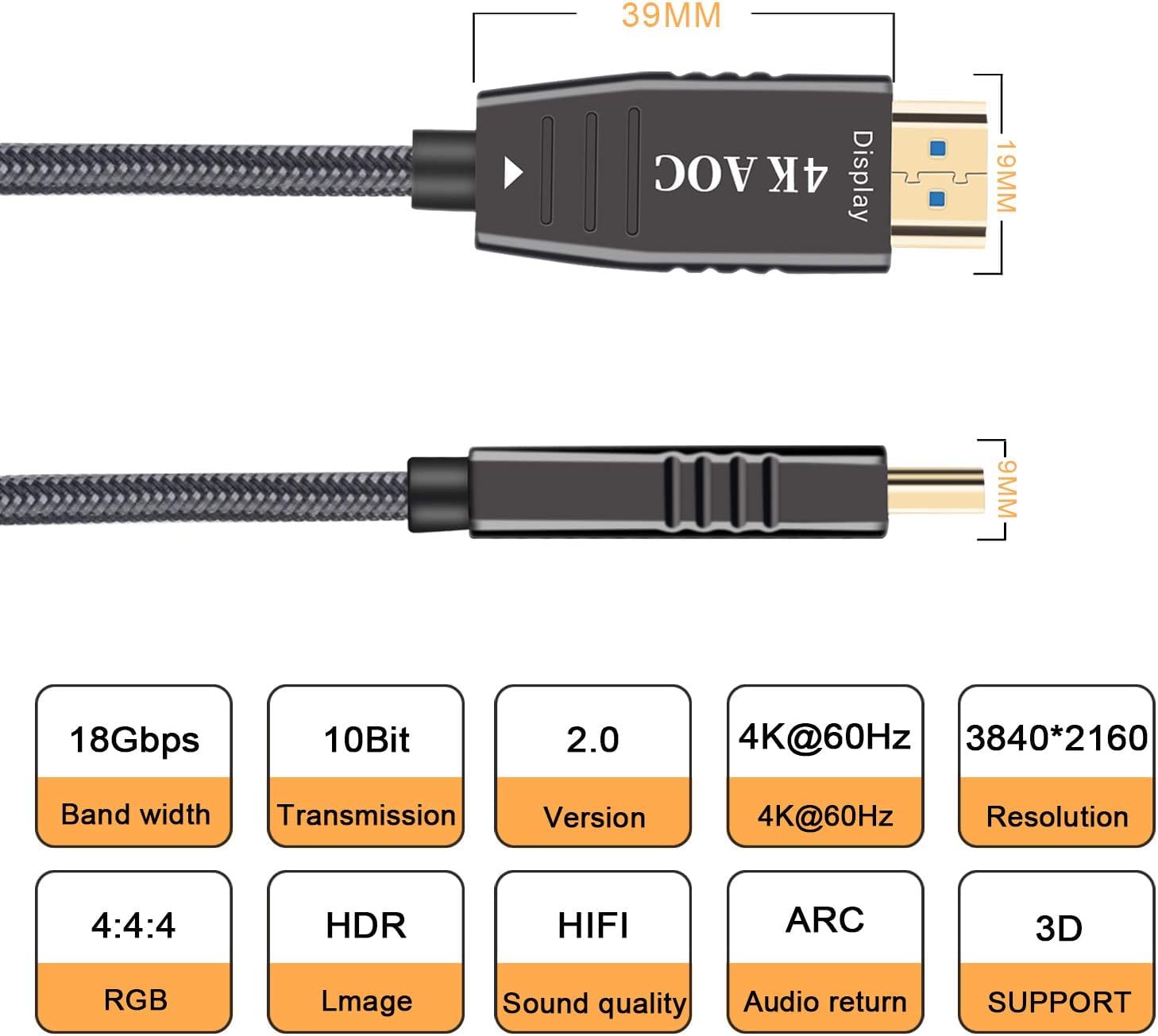 4K Fiber Optic HDMI Cable, High Speed HDMI 2.0 Cable Support with 4K@60Hz Dynamic HDR 10,eARC,HDCP2.2 30ft