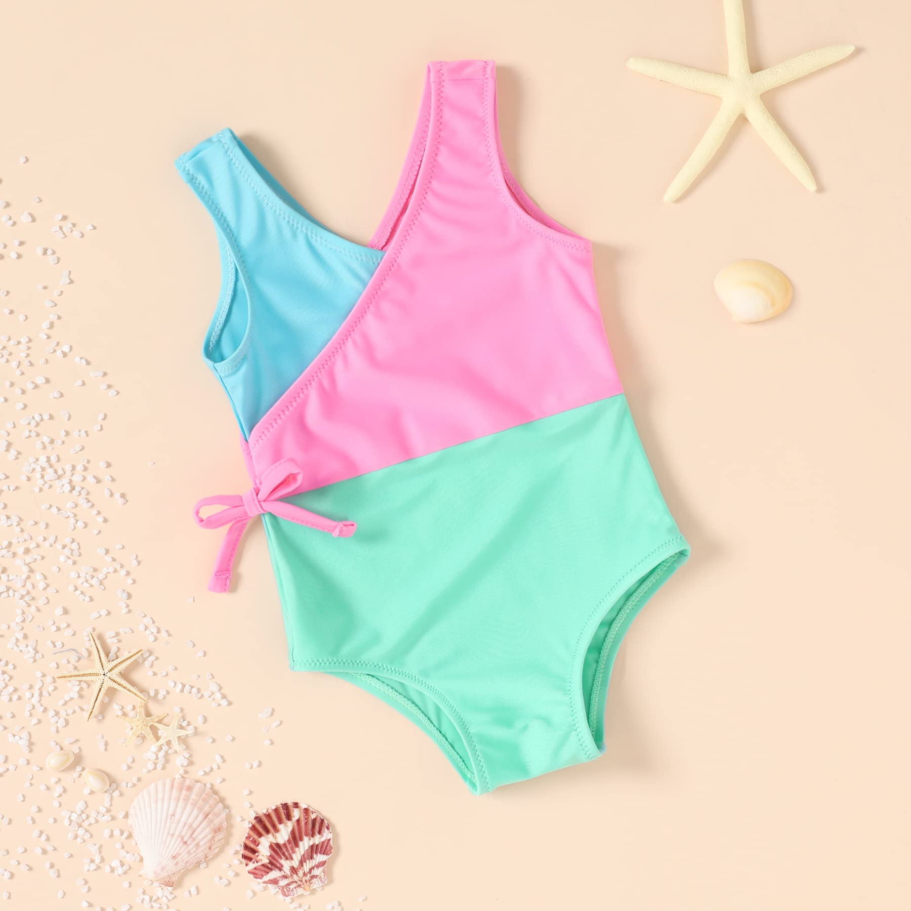 YOUNGER TREE Traje de baño de una pieza para niña pequeña, con bloques de color, a rayas, traje de baño de verano, playa, 12M-5T