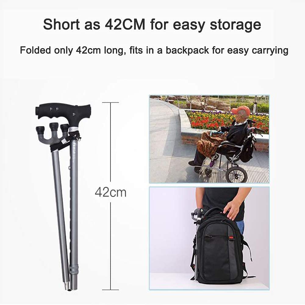 Bastón Ajustable telescópico de aleación de Aluminio para Ancianos con luz LED Andador Plegable de Cuatro Patas Present
