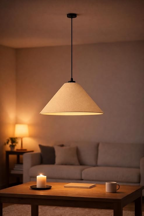 Modern Sarkıt Avize, Minimalist Pendant Lamba, Bej Dokulu Metal Gövde, Yemek Masası & Salon Aydınlatma, Tavan Lambası, Dekoratif İç Mekan Aydınlatma [Enerji Sınıfı A]