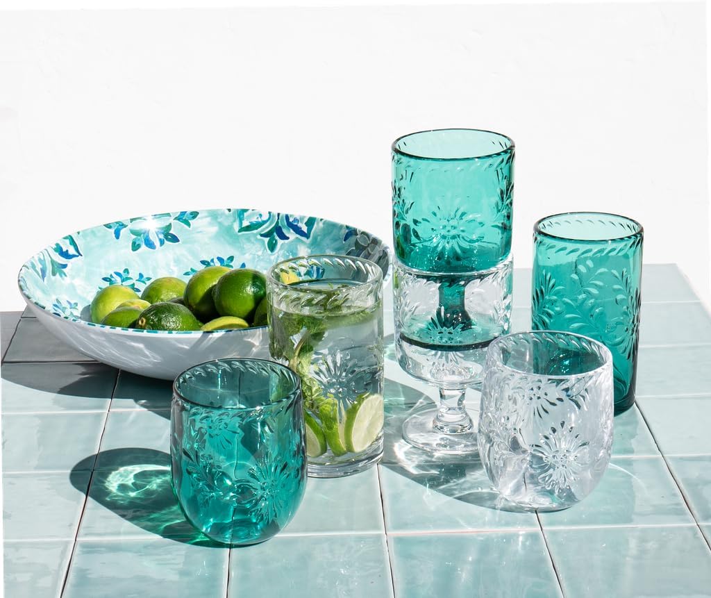 Talavera Acrylic Wine Glass - Teal - 13 oz - Set of 6