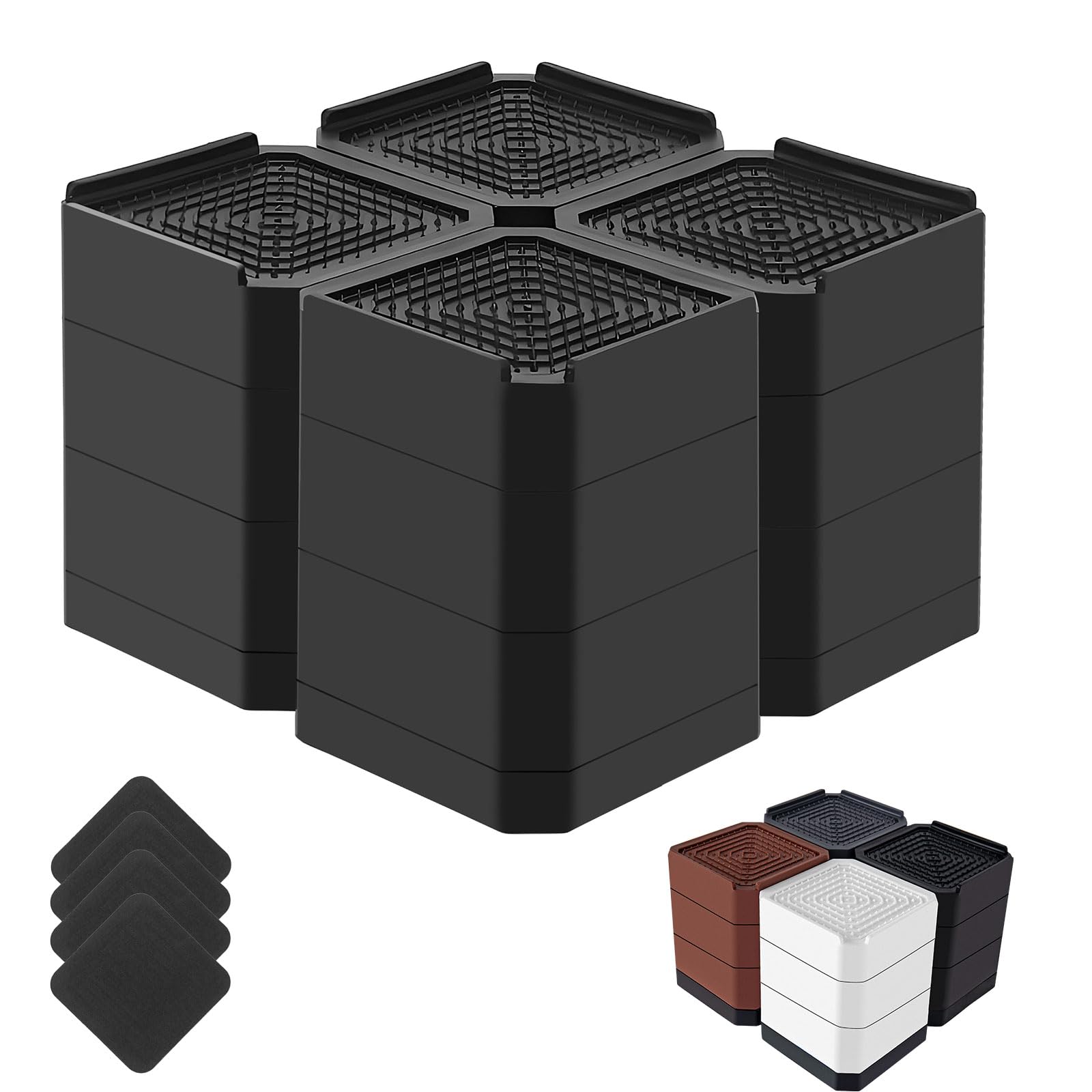 Bed Risers Heavy Duty, Adjustable Furniture Riser Blocks Lift 1.5, 3, 4.3 inches for Couch Table Desk Sofa Chair Legs, Refrigerator, Washing Machine - Support up to 4000 lbs (Black 4 Pack, 4.3 inch)