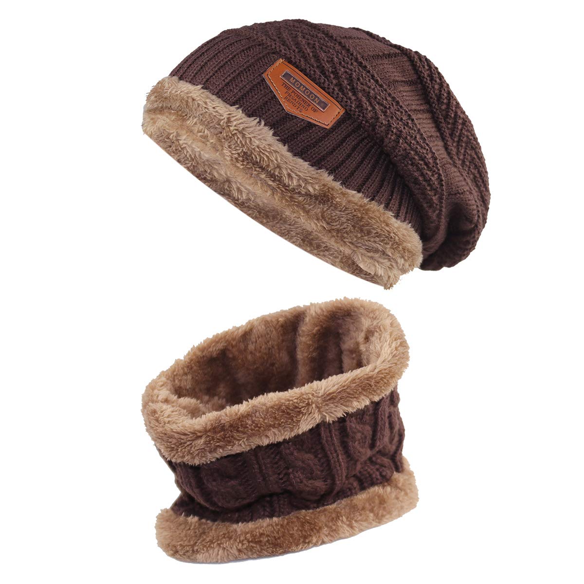 YR.Lover Momoon Cappello a Berretto Spesso + Sciarpa Set Inverno Caldo Berretto da Neve Lavorato a Maglia con Teschio per Bambini Ragazzi Ragazze (Adatto per 6-14 Anni)