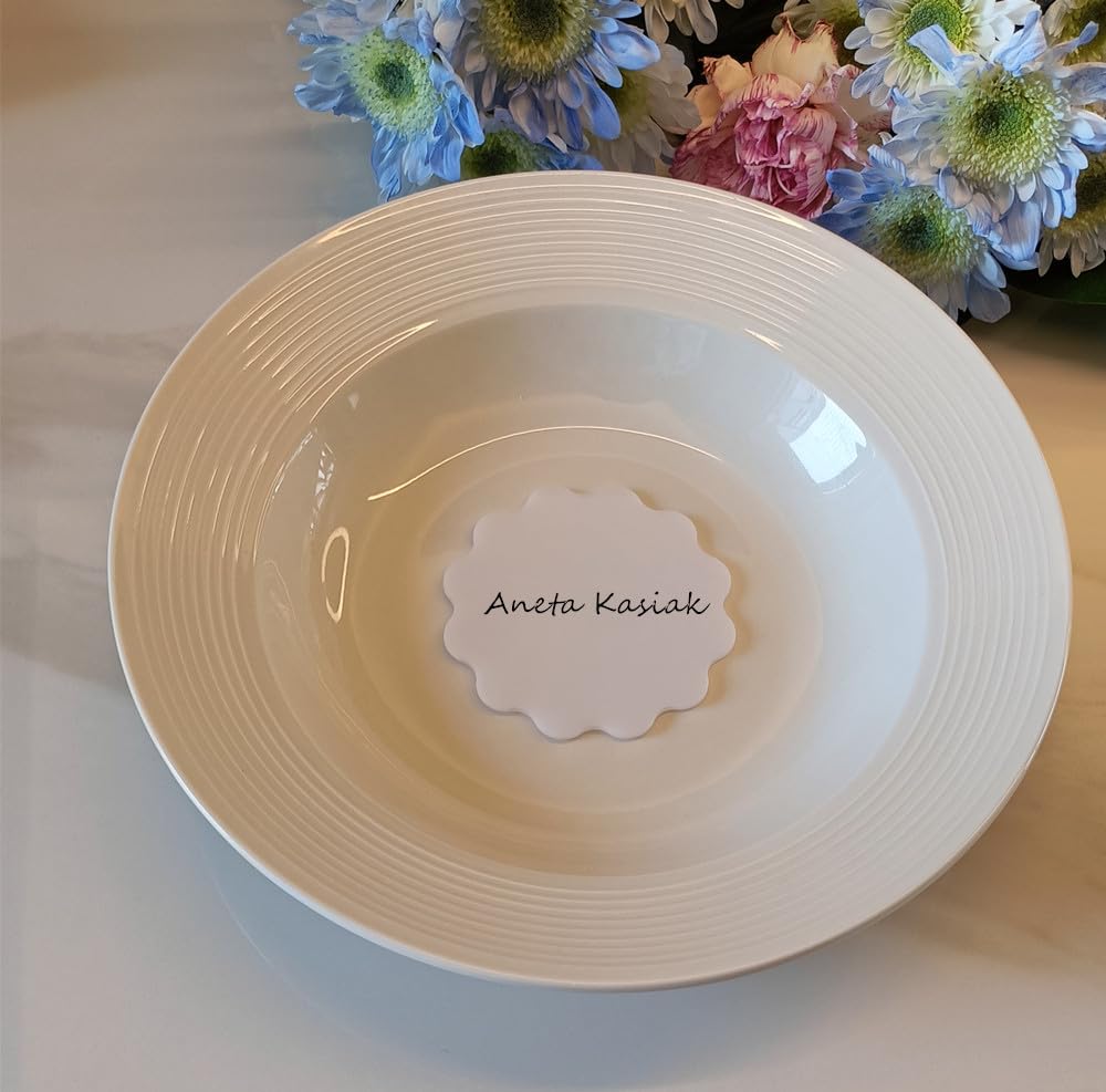 20pcs of White Acrylic Place Card Wavy Circle Shape,Scallop Place Card,Name Card Table Number Tags,Wavy Place Cards for Wedding or Party Decor (White, 3'')