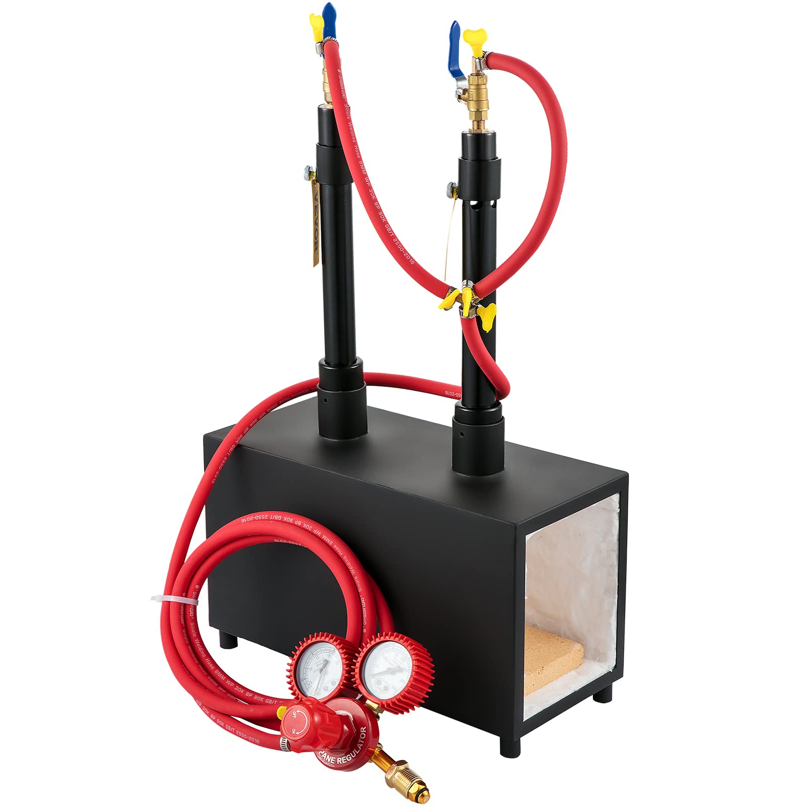VEVOR Forja de Cuchillos de Propano 400x180x235mm Forja de Propano 10L Fragua Herradora Forja Abierta con un Regulador de Presión de Gas, 2 Ladrillos Refractarios, un Marco de Soporte, 2 Quemadores
