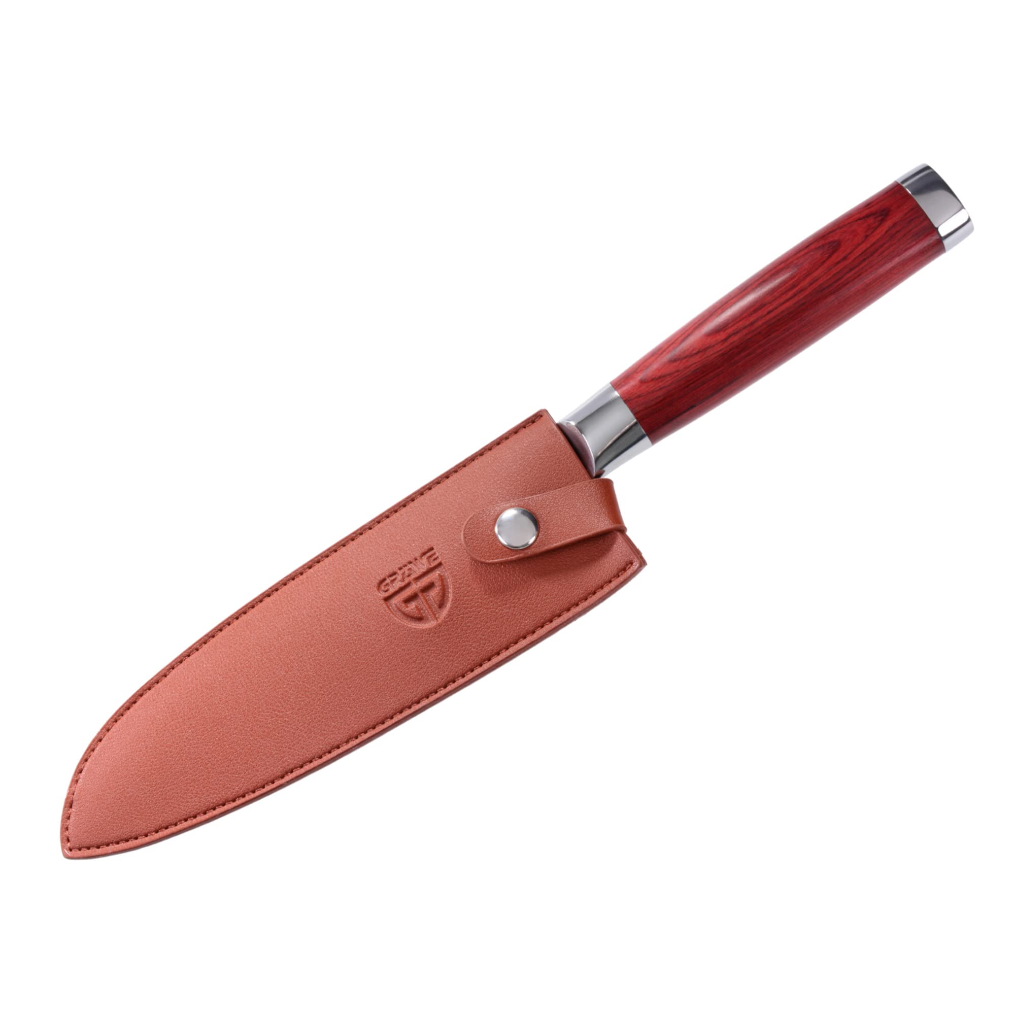 GRÄWE zestaw noży Santoku, 2 sztuki, nóż damasceński z drewnianym uchwytem, ostrze 12 cm i 17 cm w zestawie z osełką 400/1000