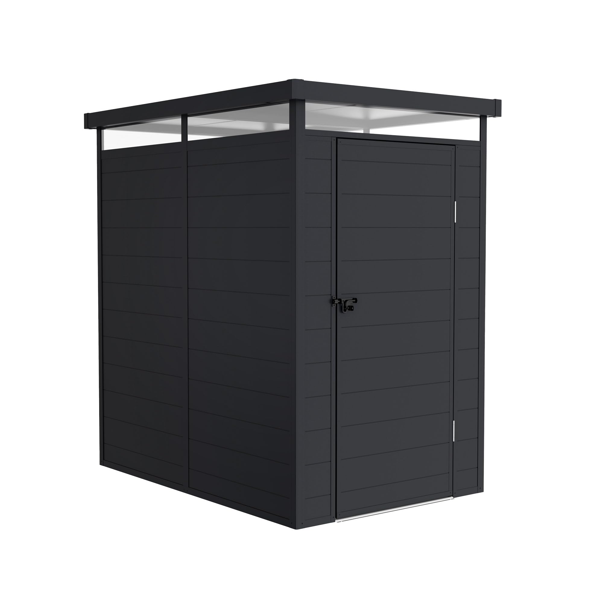 Wasabi – Gartenhaus aus Kunstharz Terra – Dachfenster 360º – Verstärkte Struktur aus Aluminium und PVC – UV-Schutz – Wasserdicht – Anthrazitgrau - Außenschuppen 2,47m² – 131x190x196cm