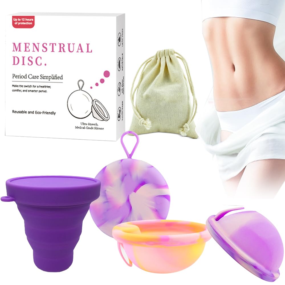 3 krążki menstruacyjne, wielokrotnego użytku, szczelne kubki menstruacyjne, 2 x krążek menstruacyjny + 1 składany kubek, do uprawiania sportu, pływania i intymności
