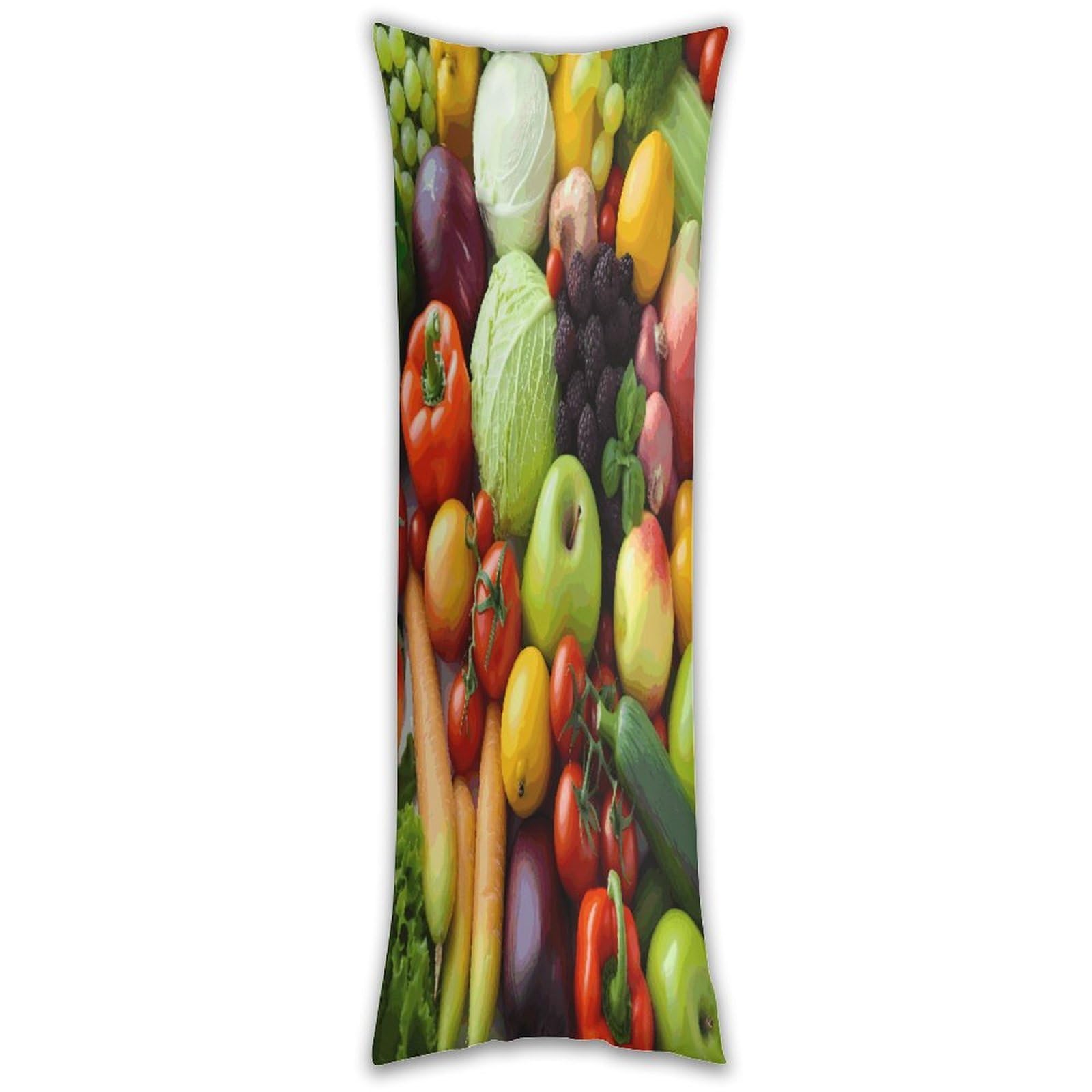Fresh Fruits and Vegetables Long Pillow Case with Zipper Ultra Soft Microfiber Long Pillow Cover Breathable Body Pillow Protector Soft Wrinkle Pillowcase for Bed Sofa Bedroom 53 X 19 in