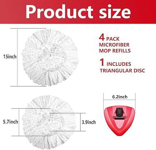 Miniatura 3 de Repuesto de cabezal de trapeador giratorio cabezal de repuesto compatible con EasyWrin, 6 repuestos de mopa giratoria de microfibra, 1 base, cabezal