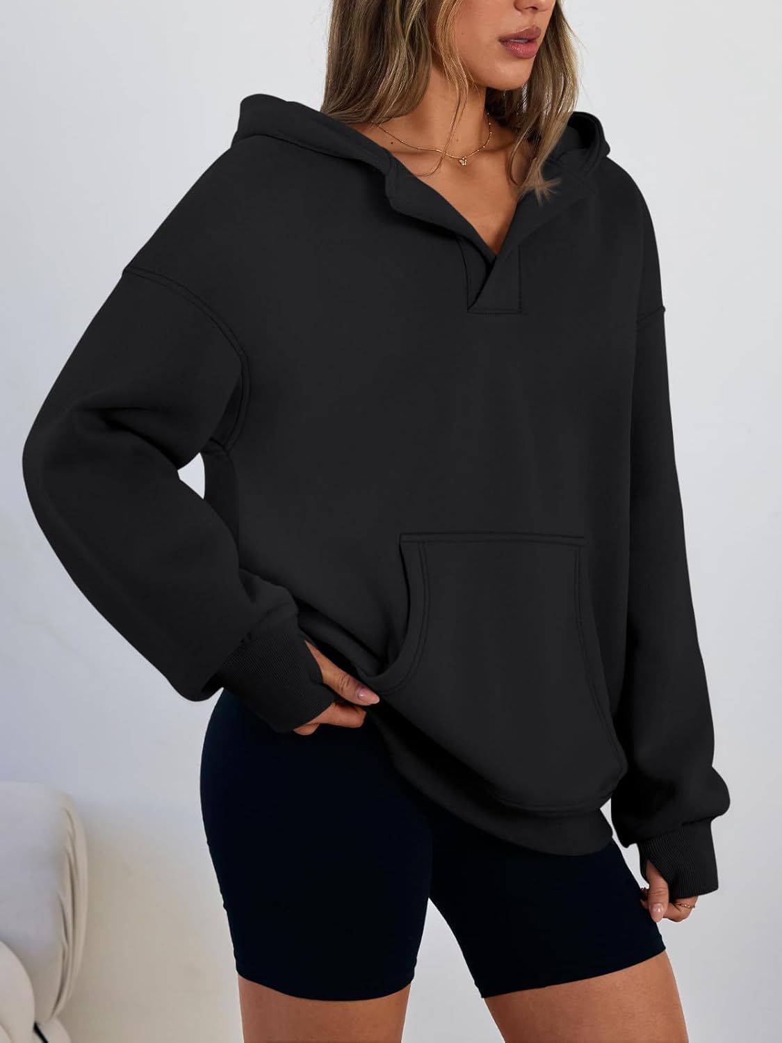 Trendy Queen Womens Oversized V Neck Hoodies with Thumb Hole Pullover Sweatshirts Y2k Clothes Fall Fashion Outfits 2026 - Image 3