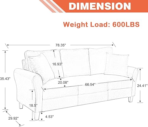 Miniatura 2 de Sofá tapizado de terciopelo de 3 plazas con 2 almohadas, sofá moderno de 78 pulgadas con patas de madera maciza para sala de estar, apartamento de