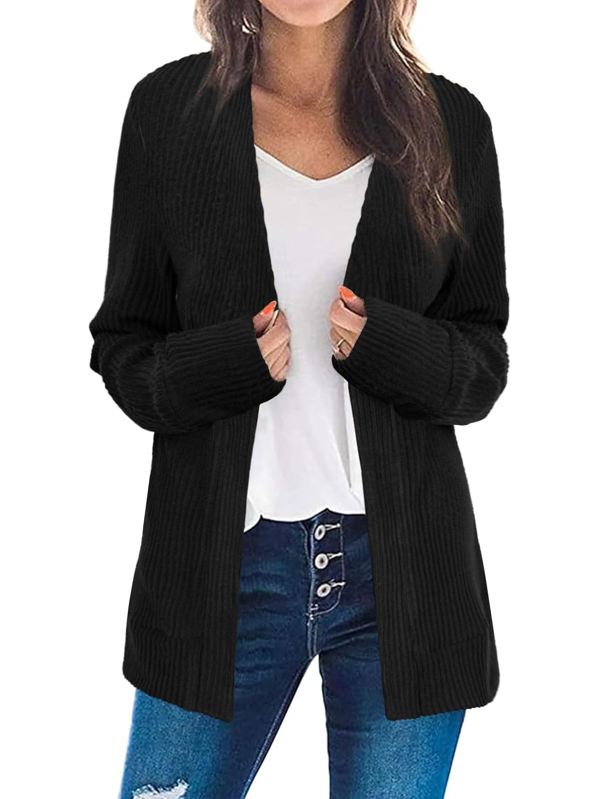 Womens Open Front Long Sleeve Cardigan Sweaters Business Casual Lightweight Outerwear Coats Fall Fashion Clothes