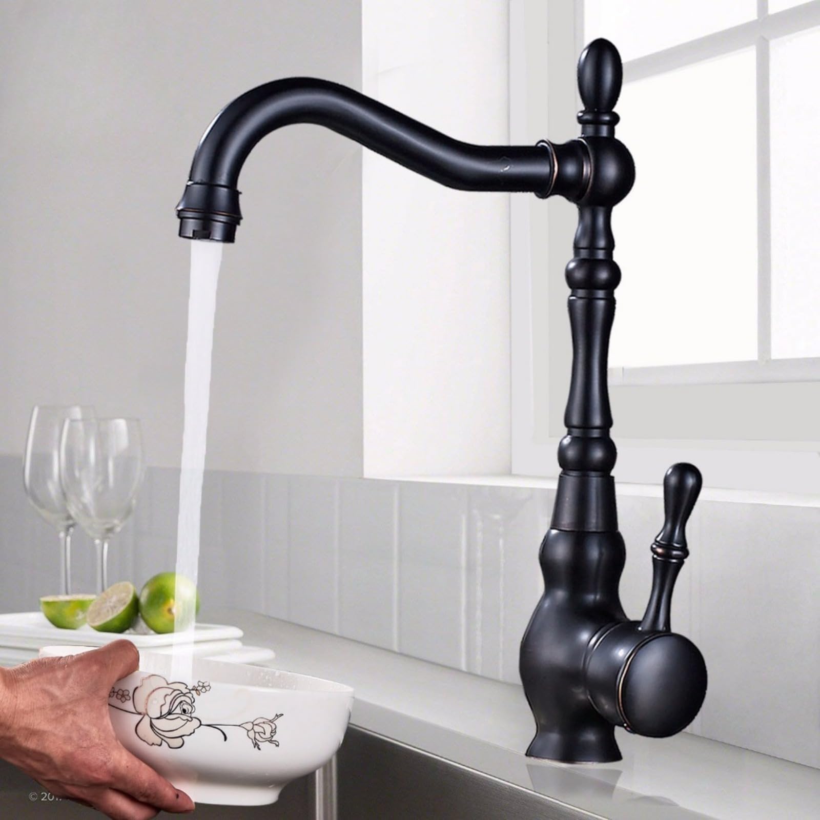 Mitigeur lavabo en laiton noir robinet haut de gamme avec poignée unique et bec rotatif