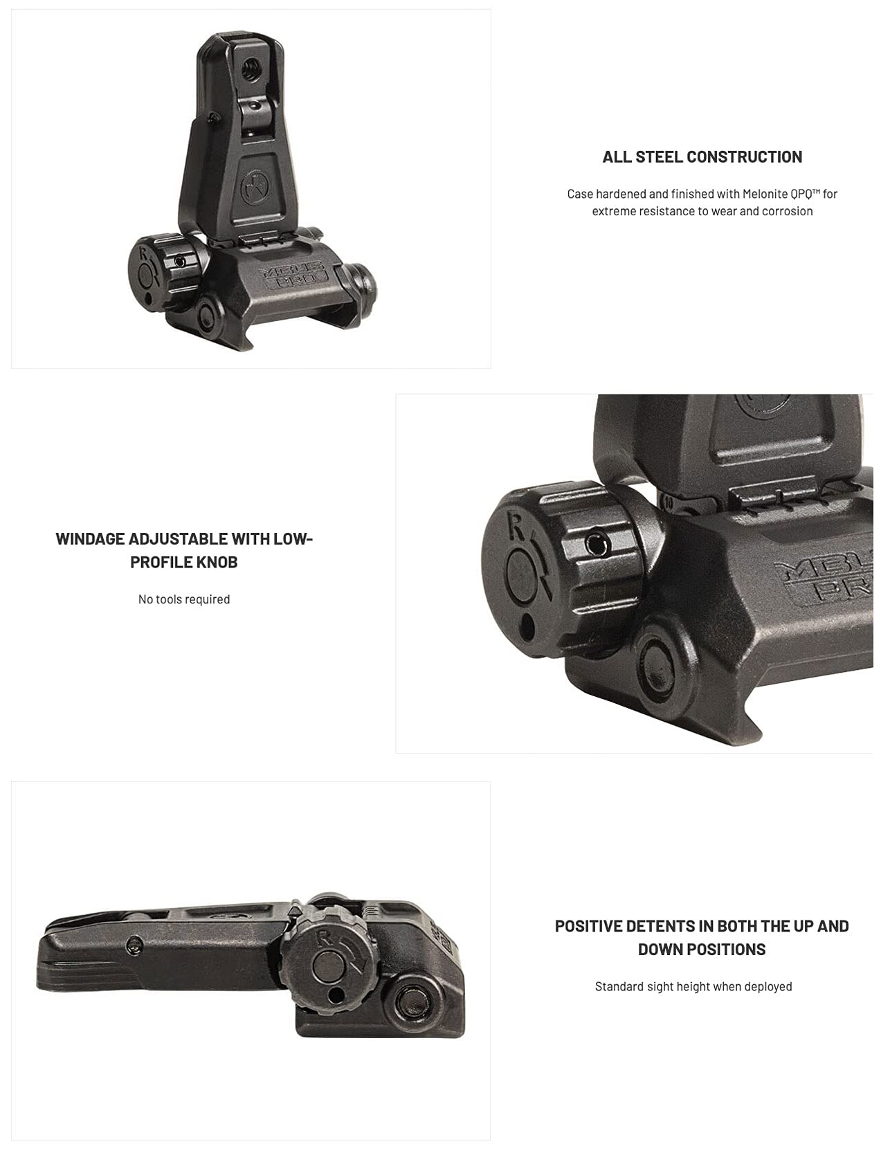 Magpul Industries MBUS Pro Back-Up Rear Sight, Black, Sights