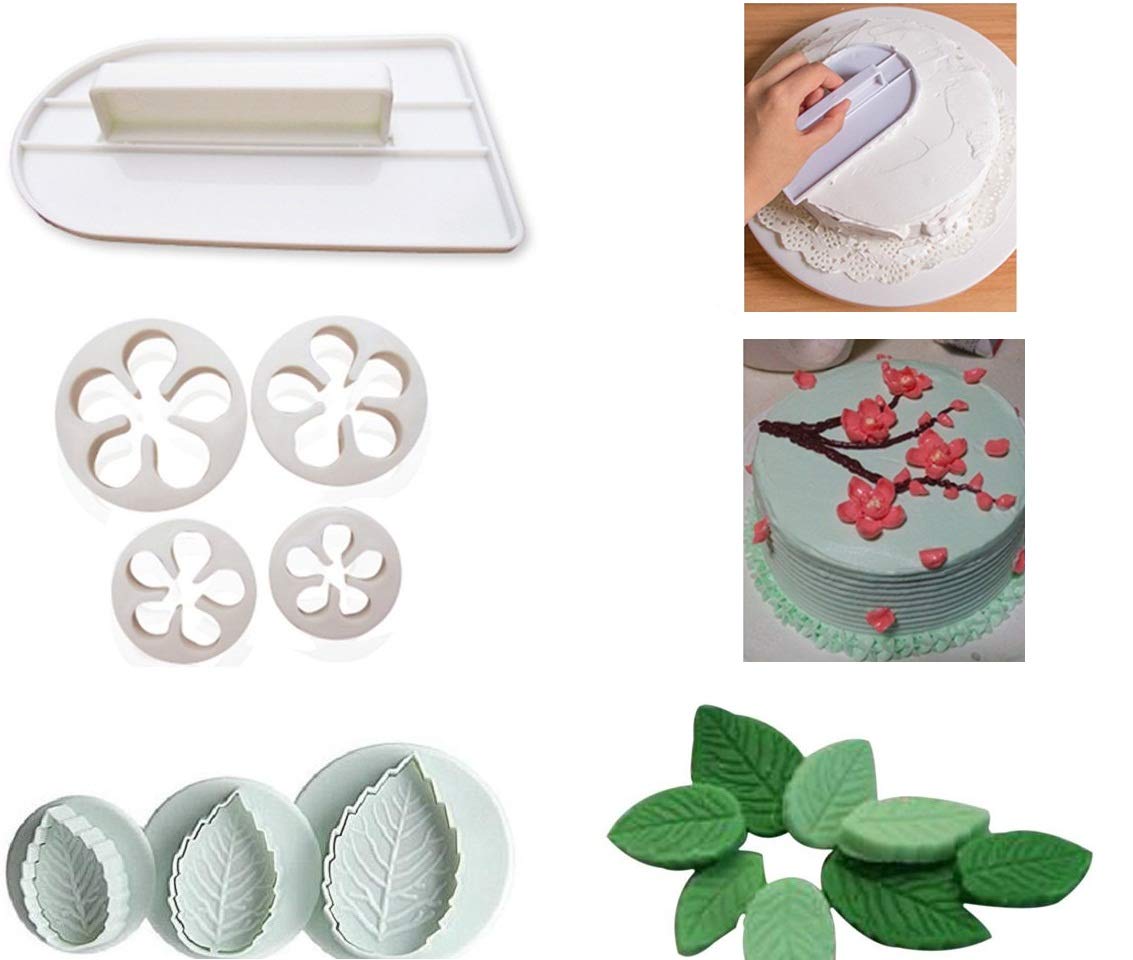 Moldes de fondant para decoración de pasteles, cortador de émbolo de galletas para tartas, moldes de pasta de goma para manualidades, hojas de flores, mariposas, forma de corazón, moldes de decoración 3