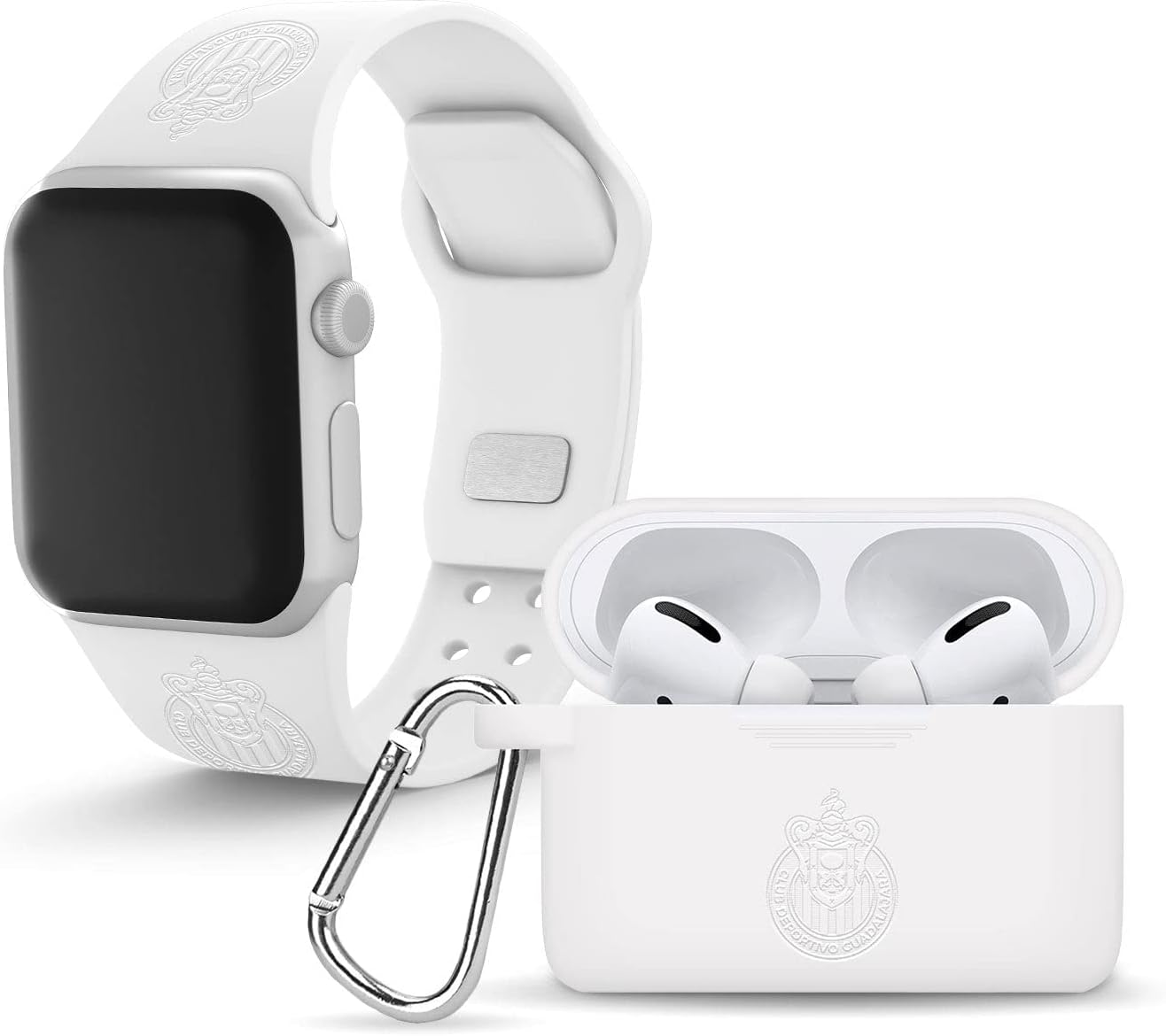 AFFINITY BANDS Chivas de Guadalajara Engraved Silicone Combo Package Compatible with Apple Watch and AirPods Pro (42/44/45/49mm (46mm Series 11) Navy)