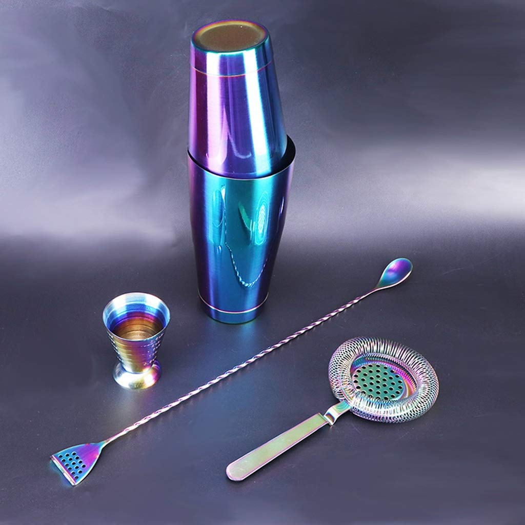 Colorido Cocktail Shaker Bar Set: Shakers ponderados, colador de cócteles, Jigger mágico, Cuchara de Mezcla