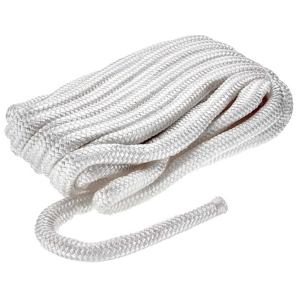 Seachoice Double-Braid Nylon Dock Line w/Eye Splice, Pre-Shrunk, Heat Stabilized, 3/4 in. X 35 Ft., White
