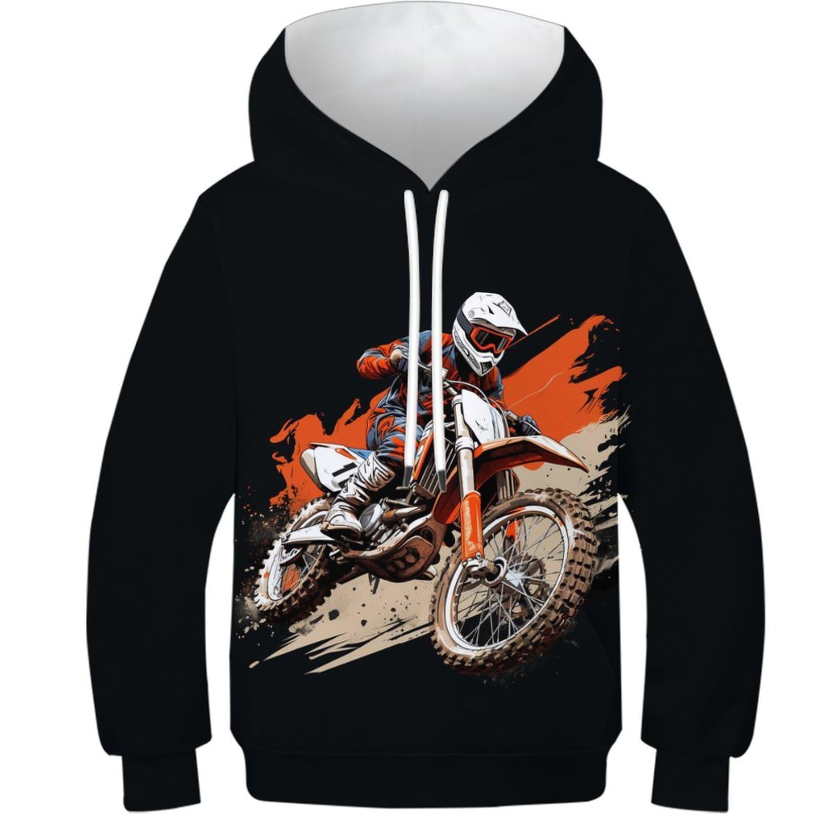 Kkpbhtyvg Unisex Style-16 3D Printed Motocross Bike Casual Hoodie Long Sleeve Sweatshirts Pullover Men/Women Ong Sleeve Tops For Teens 13-15Y