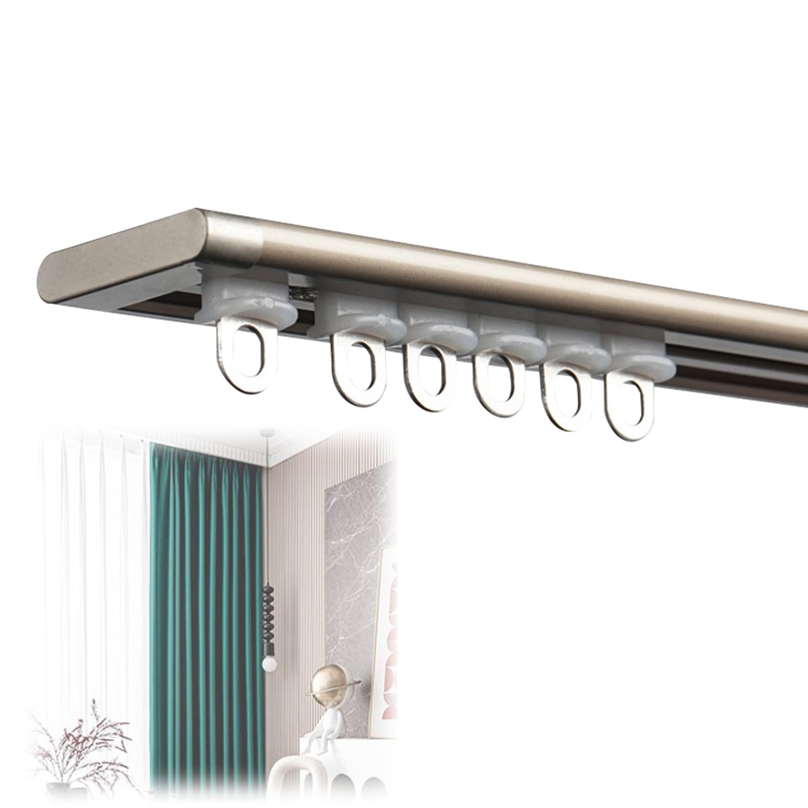 Hoiweqr Champagne Aluminium Curtain Track, Ceiling Track, Ceiling-Mounted Curtain Track For Curtains, Draperies And Room Dividers, Perforated Installation, Stainless Steel Wheel, Room Divider Curtain Track