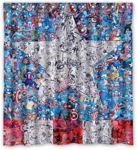 DIY NEW Shower Curtain Custom Unique Design Cartoon Anime Superhero Captain America Waterproof Fabric Shower Curtain 72 by 66-Inch