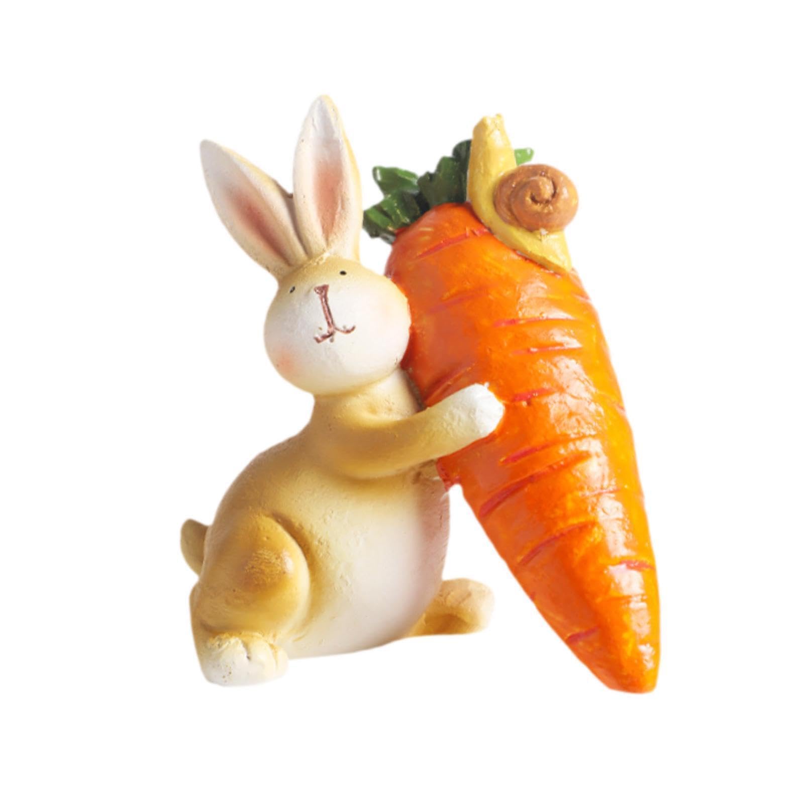 PIXZCSA Bunny Carrot Statue Easter Party Restaurant Cabinet Decor Desk Craft Restaurant Centerpiece Office Bookshelf Cabinet, Carrying a carrot, 7.5x6.5x11cm