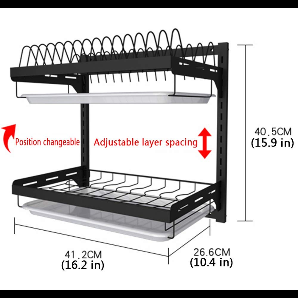 Axdwfd Schweberegale Edelstahl-Küche-Zahnstange, hängende Wand Haushaltsgeschirr Storage Rack Abtropfbrett Hängewandablauf Gestell (Size : 2-Tier)