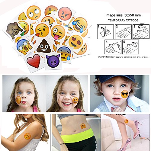 Emoji Temporary Tattoo(160Pcs 2Inch), Konsait Funny Emoji Tattoos Body Stickers For Kids Children Adults For Emoji Party Favors Supplies With Poop Kissing Heart Sunglasses Smirk Relaxed Smile Emoticon #TOP2
