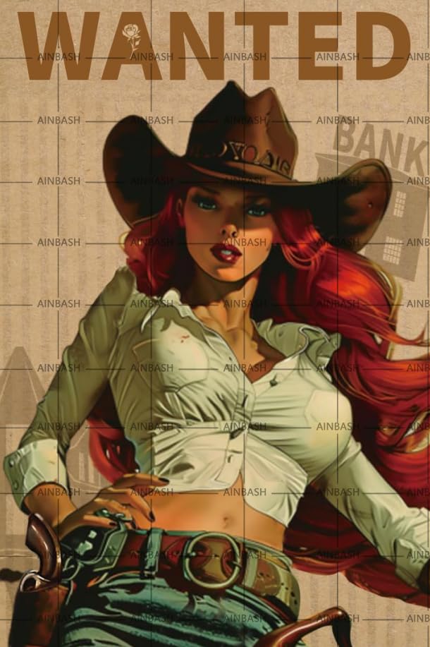 Vintage Rustic Western Cowgirl Pin Up Girl Wanted Retro Poster Plaque Metal Sign Home Decor Tin Sign Pin Up Girl Wall Art For Wine Bar Decor Kitchen