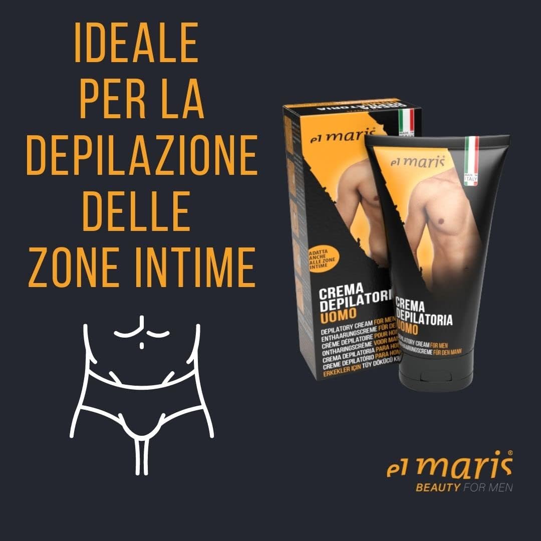 Elmaris - MAXI paquete 400ml Crema depilatoria para hombre ultrarrápida y lenitiva, con Manteca de Karité y Bisabolol. Depilación de las partes íntimas, pecho, espalda, piernas, brazos