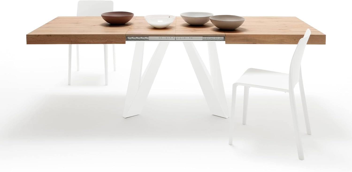 Mobili Fiver, Romina Extendable Table 63(94.5) x35.4 in, Rustic Oak with White Iron Legs, for 6-10 People, Expandable Dining Table for Kitchen, Living Room, Italian Furniture