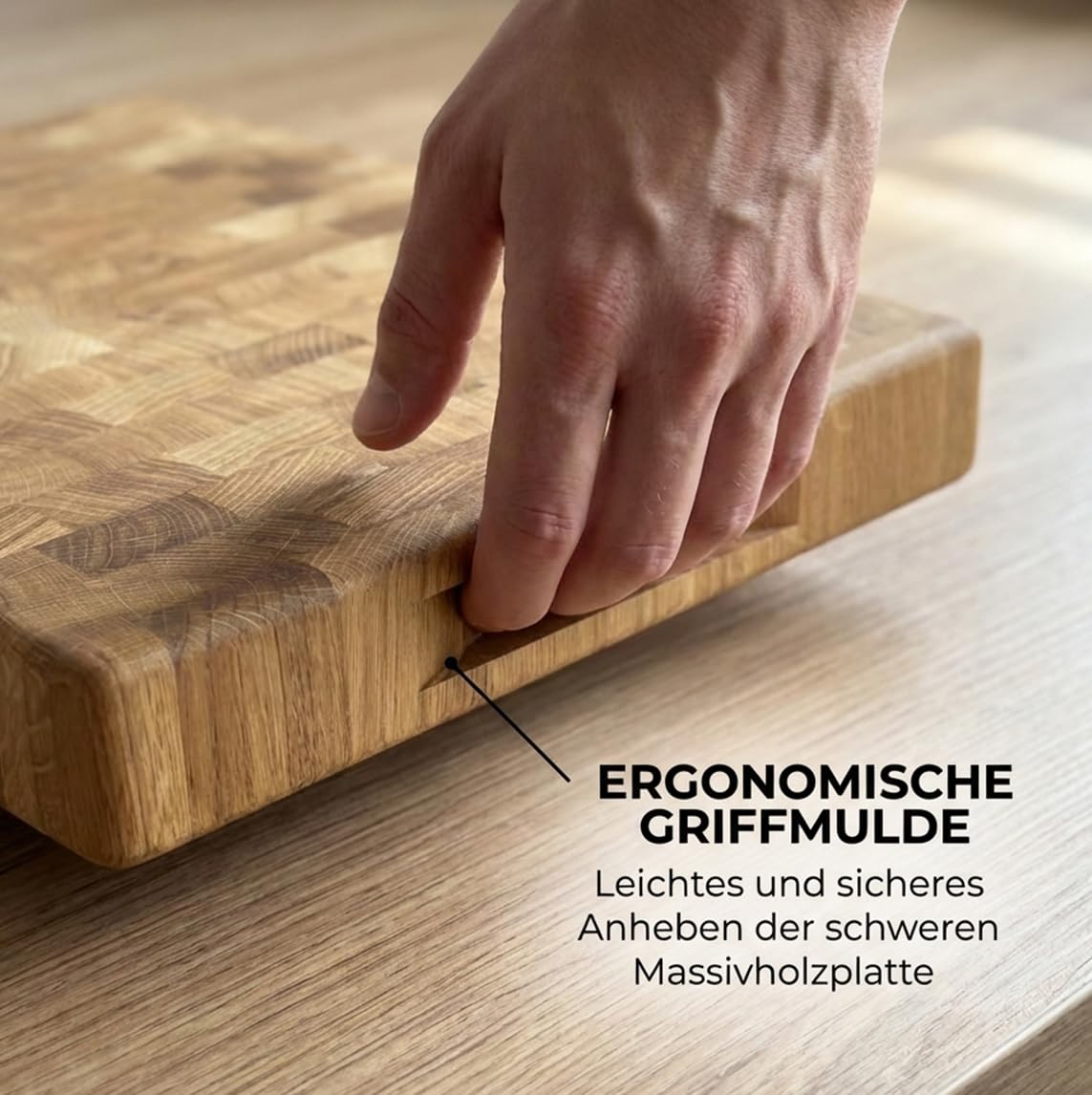 Schneidebrett Eiche Stirnholz 40x30x4 cm – Massives End Grain Holz Schneidebrett, Beidseitig Verwendbar, Geölt, Premium Küchenbrett