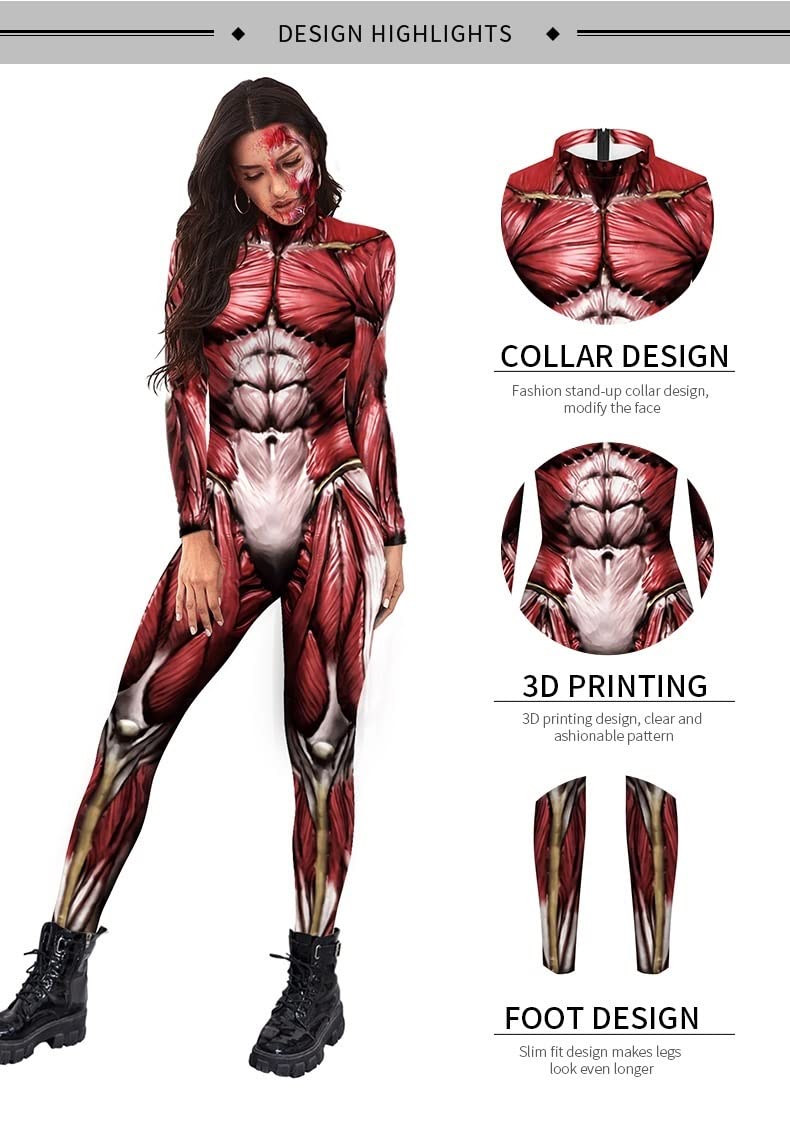 OLIns Mono Músculo 3D Para Hombre: Disfraz De Halloween Con Estampado Realista (Poliéster + Elastano)