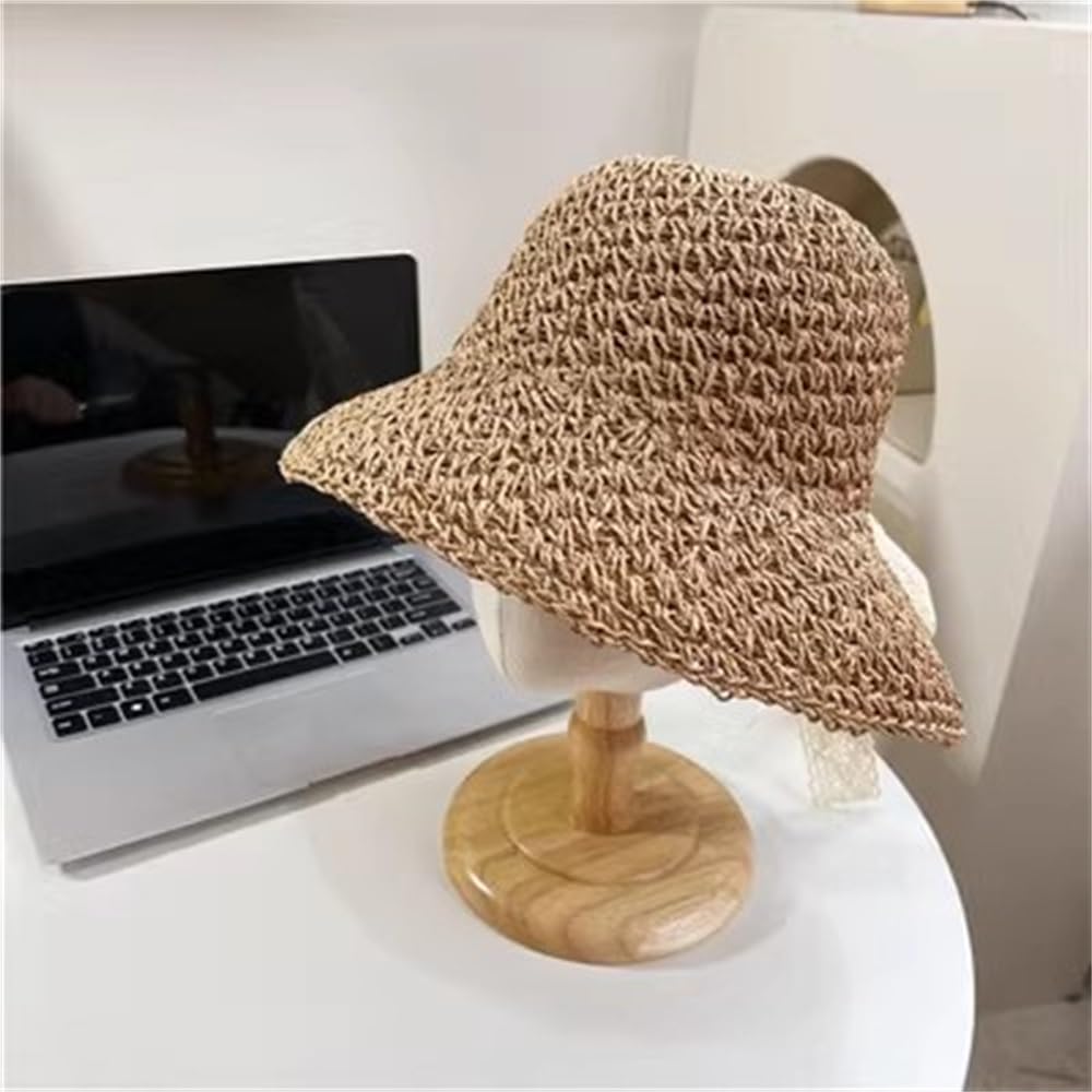 Pamelas Sombrero de Paja Plegable for Mujer Sombrero de Paja for el Sol de excursión de Verano(marrón)