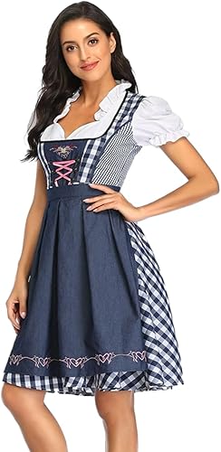 Miniatura 9 de Disfraz de Oktoberfest para mujer, vestido de tirolesa de cerveza para carnaval de Halloween bávaro alemán