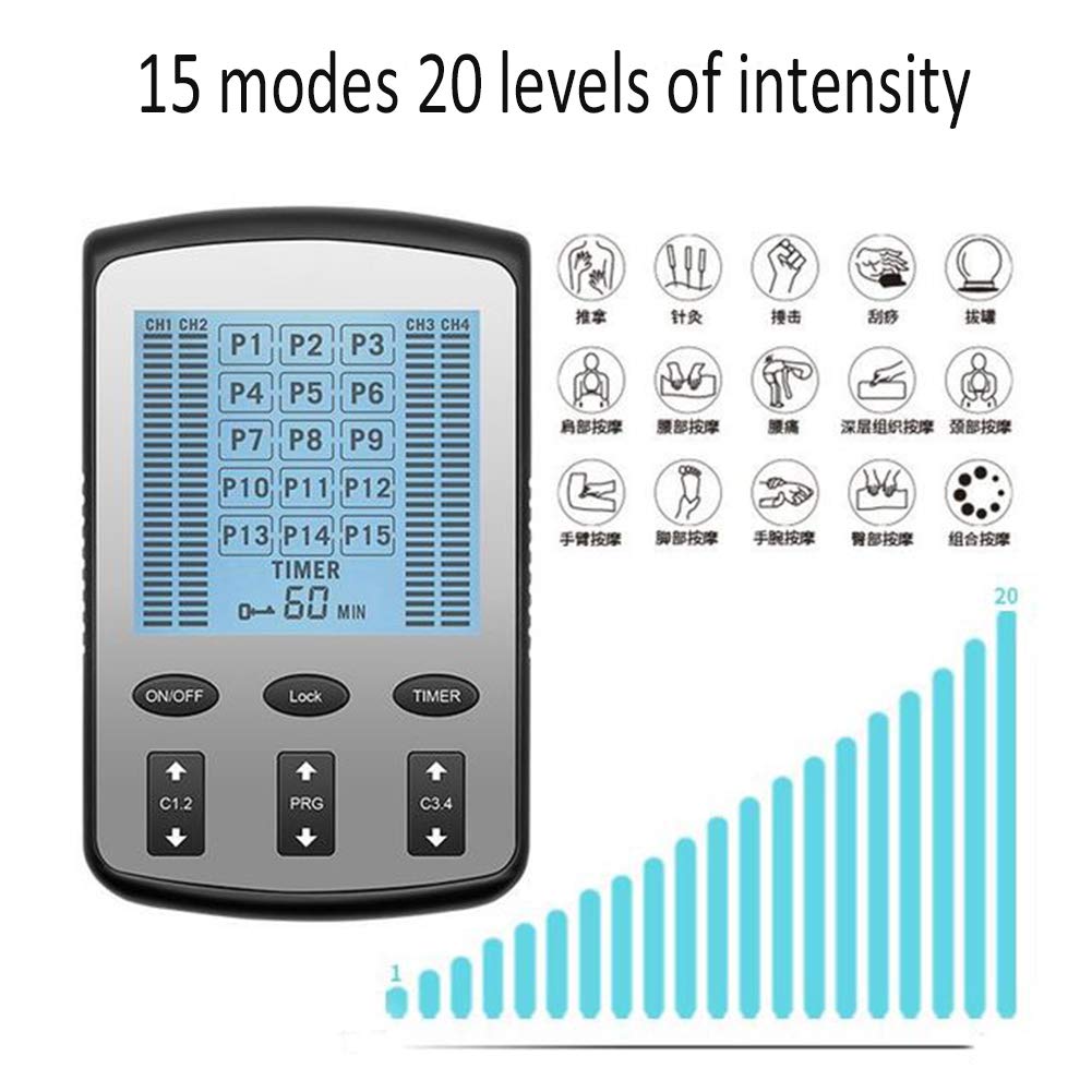 Elettrostimolatore Massaggio EMS Portatile Sollievo dal Dolore Elettrostimolatore TENS ed elettrostimolazione Muscolare Riabilitazione EMS 15 programmi di Massaggio 20 Livelli di intensità